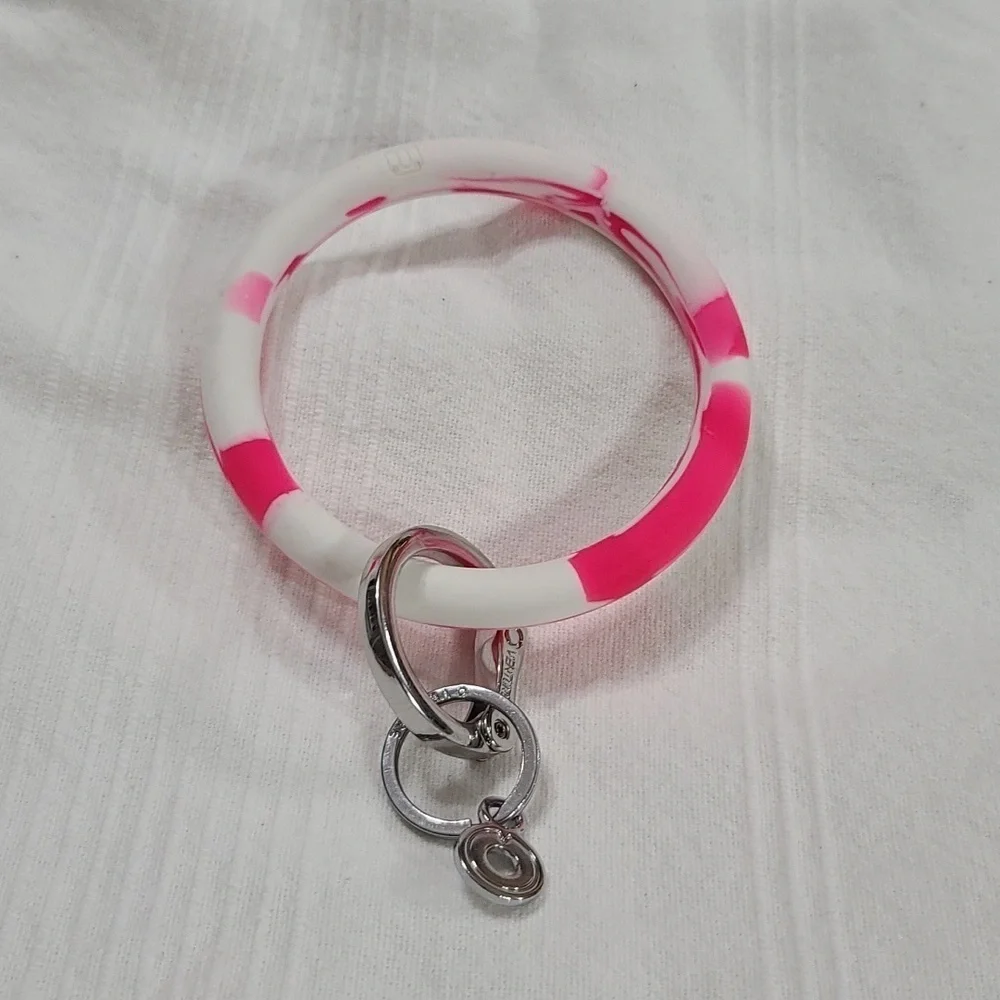 O Venture Key Ring Bracelet Wristlet Silicone? Pink/White Swirl EUC